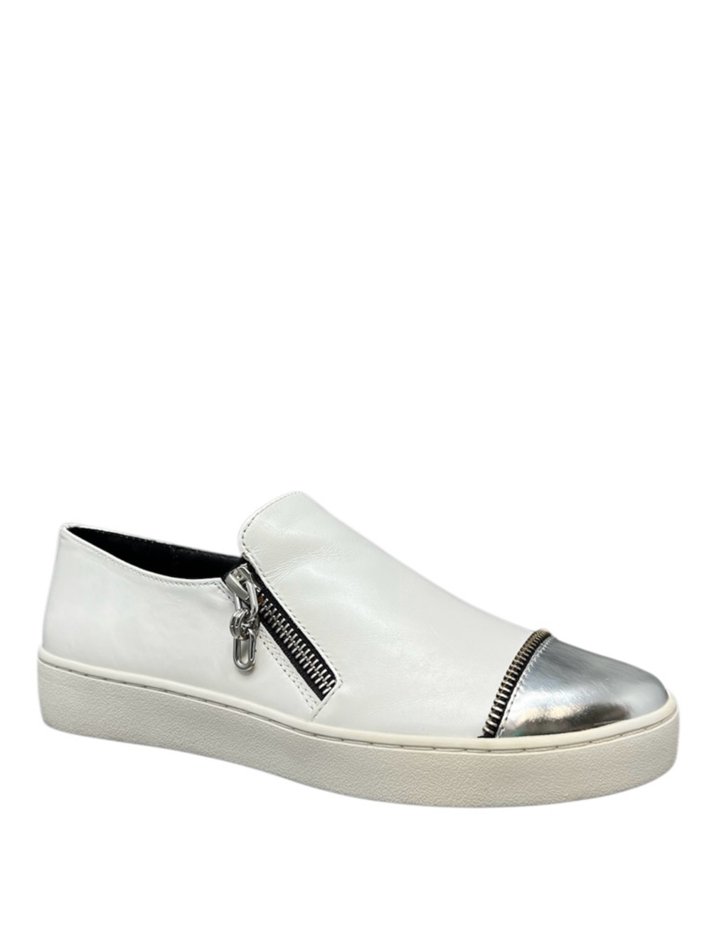 NEW Michael Kors Collection Grayson Leather Slip-On Sneakers Size 7 White Silver
